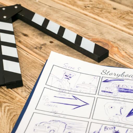 clapperboard, storyboard on wood